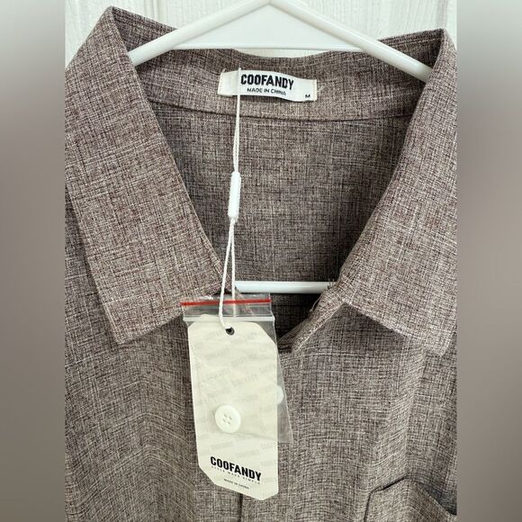 Coofandy NWT Linen Blend Brown Casual Button Down Shirt Men’s Size M - Picture 3 of 6